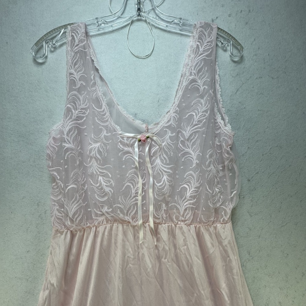Vintage Tosca Long 2 Pc Nightgown Peignoir Robe Set‎ Small Nylon Pink Lace - Picture 12 of 13